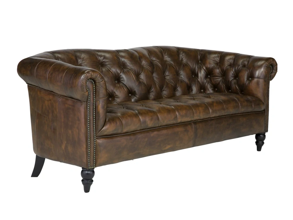 Pohovka Chesterfield V 3 místná kůže antik hnědá