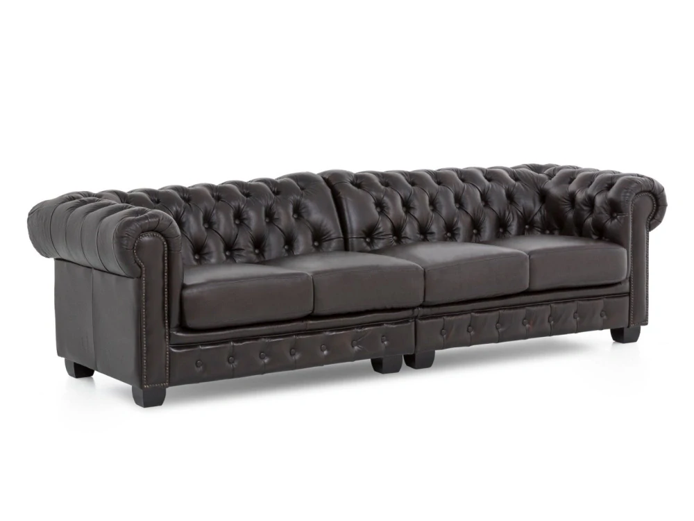 Chesterfield pohovka 4 místná z pravé kůže hnědá
