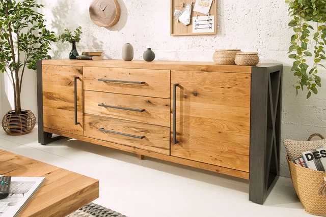 Komoda THOR 200 cm z divokého dubu industriální styl