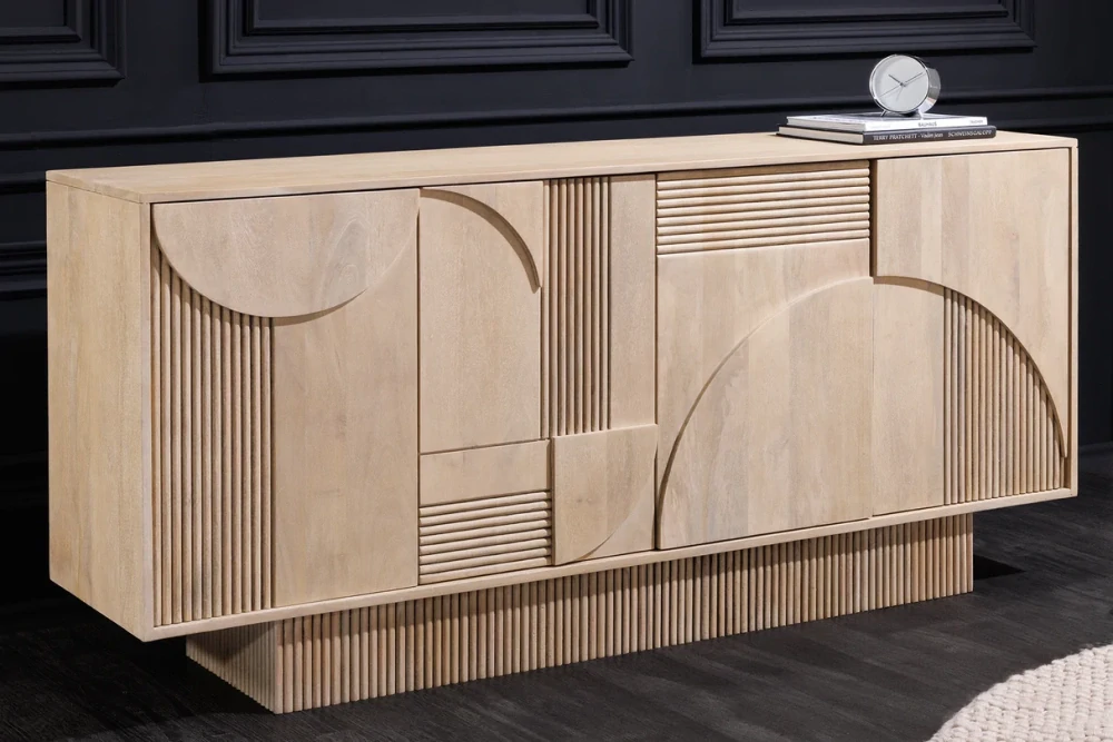 Komoda ART DECO 170 cm 3D z mangového dřeva whitewashed