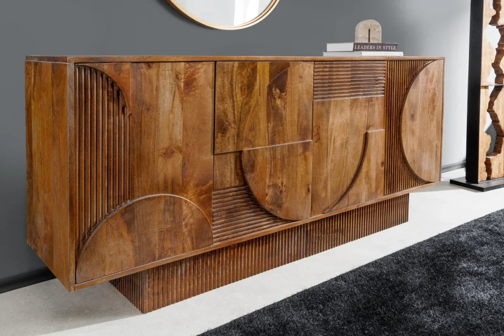 Komoda ART DECO 170 cm 3D z mangového dřeva hnědé provedení