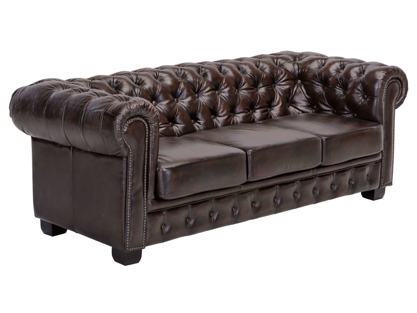 Pohovka kůže Chesterfield 3 místná hnědá pravá kůže