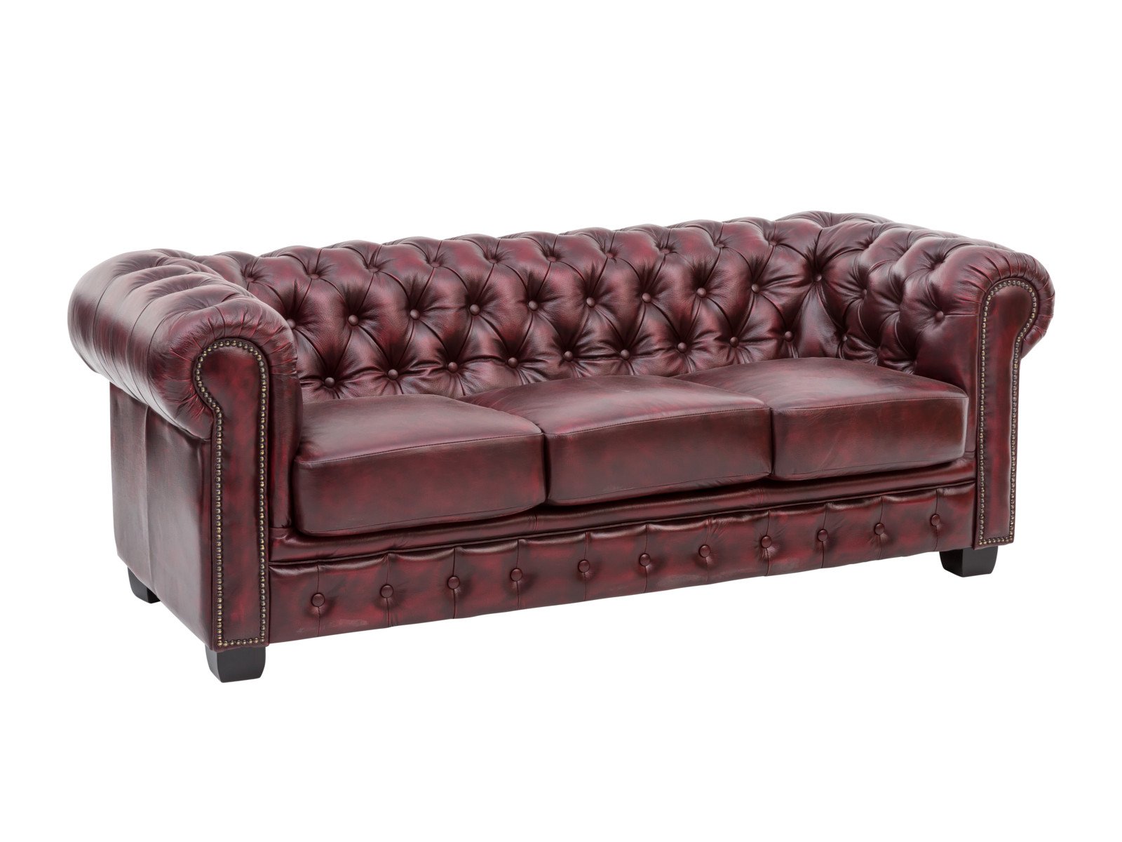 Pohovka Chesterfield II 3 místná červená pravá kůže