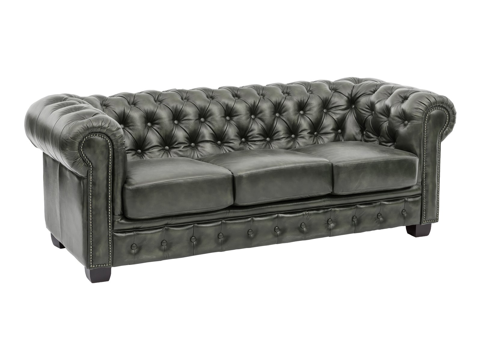 Pohovka Chesterfield III 3 místná pravá kůže zelená