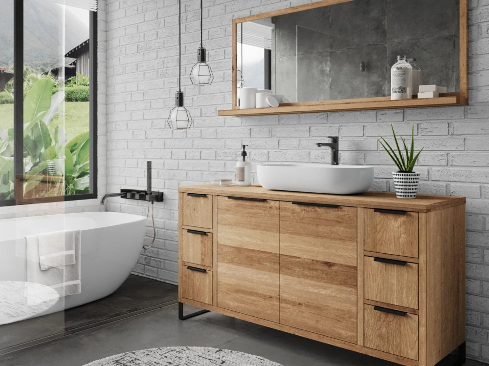 Velké zrcadlo do koupelny 138 cm Zurich divoký dub