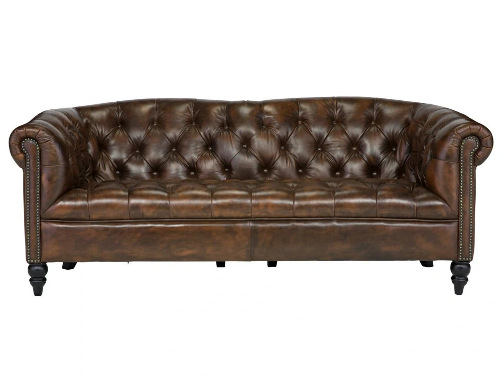 Pohovka Chesterfield V 3 místná kůže antik hnědá