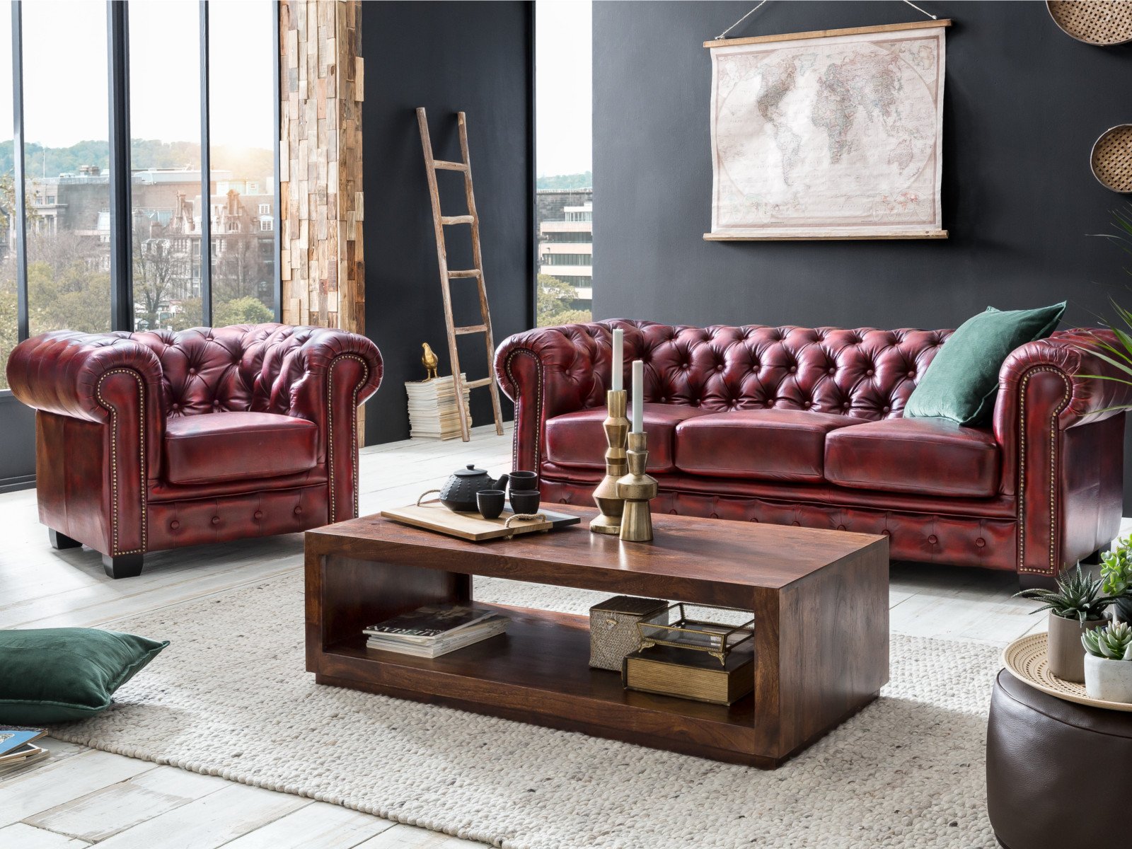 Pohovka Chesterfield II kůže 5 místná červená