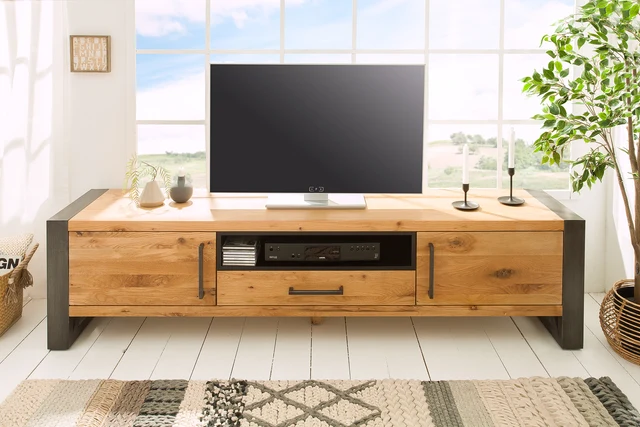Nízký TV stolek THOR 200 cm z divokého dubu industriální styl