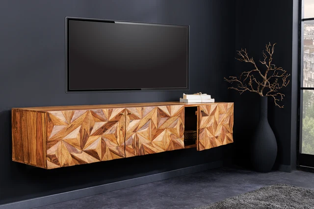 TV stolek ALPINE 160 cm závěsné z palisandrového dřeva (sheesham)