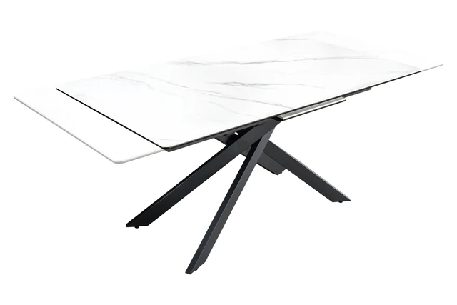 Jídelní stůl ALPINE 160-200 cm keramika mramorový vzhled bílé provedení