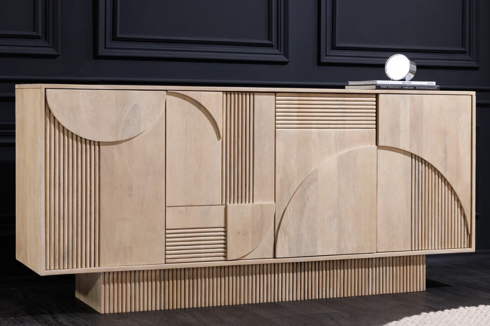 Komoda ART DECO 170 cm 3D z mangového dřeva whitewashed