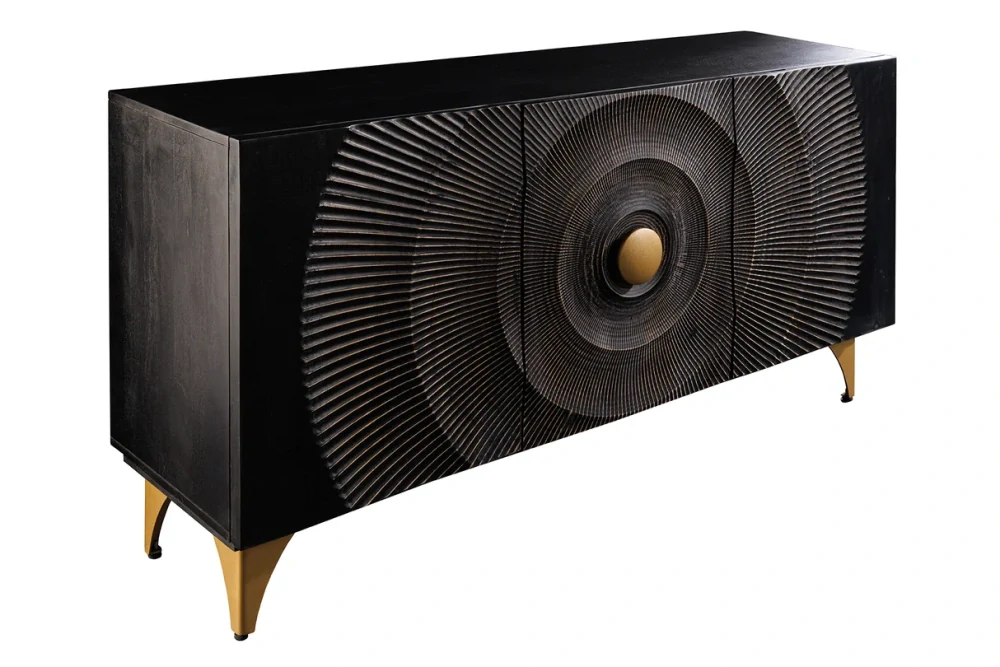 Komoda zlaté SUNSET 140 cm 3D z mangového dřeva černé provedení