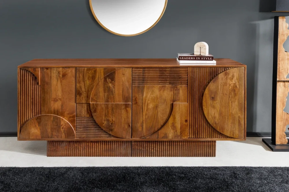 Komoda ART DECO 170 cm 3D z mangového dřeva hnědé provedení