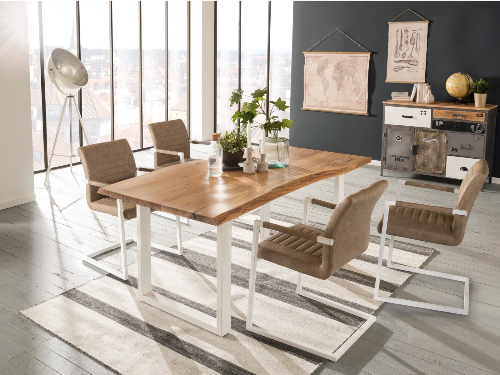 Jídelní stůl 230x100 akácie Frankfurt bílé nohy kovové