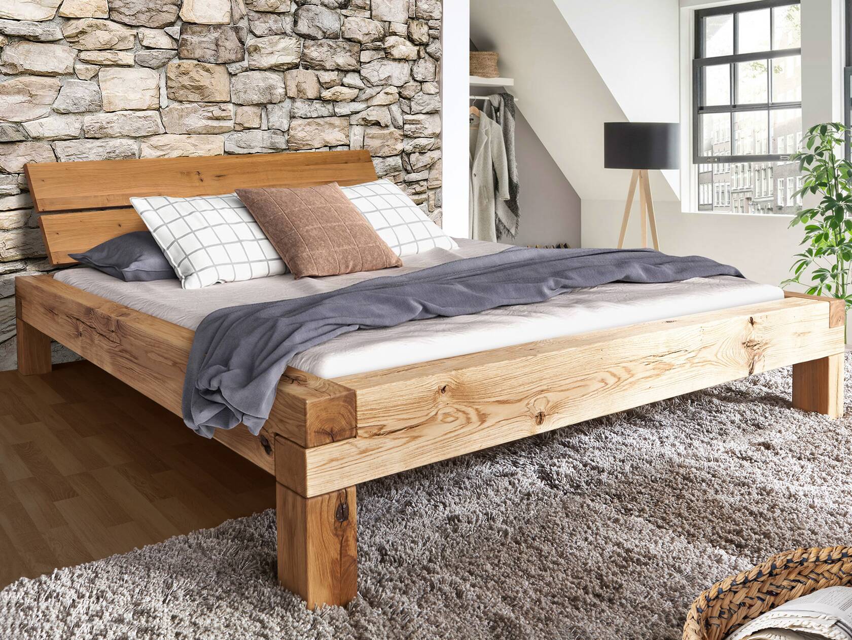 Postel 140x200 masiv dub Lucerne divoký