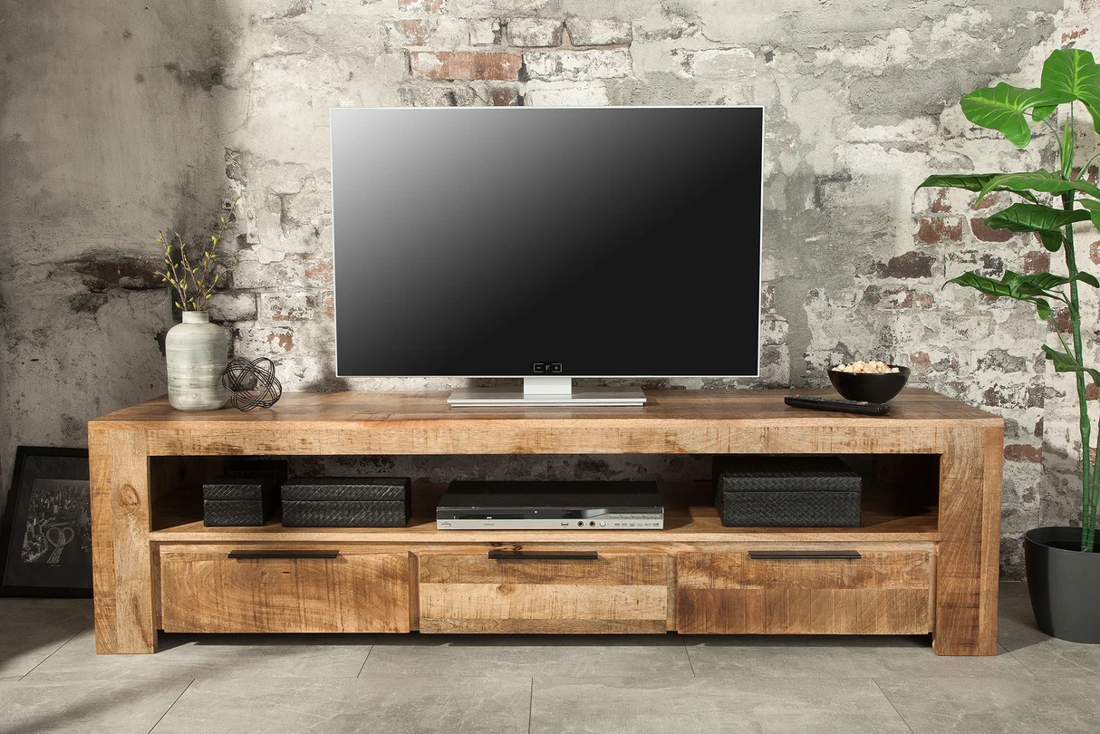 TV stolek IRON CRAFT 170 cm z mangového dřeva přírodní provedení industriální styl