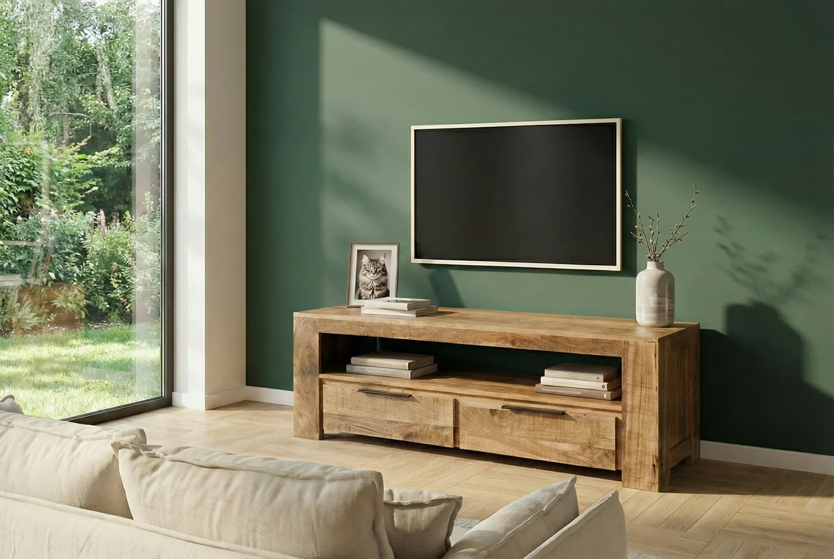 TV stolek IRON CRAFT 130 cm z mangového dřeva přírodní provedení industriální styl