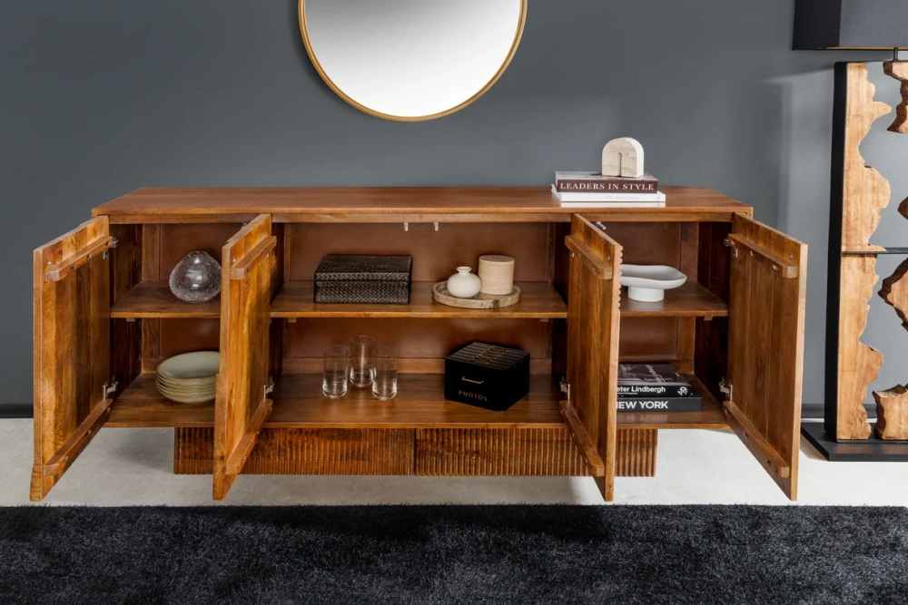 Komoda ART DECO 170 cm 3D z mangového dřeva hnědé provedení