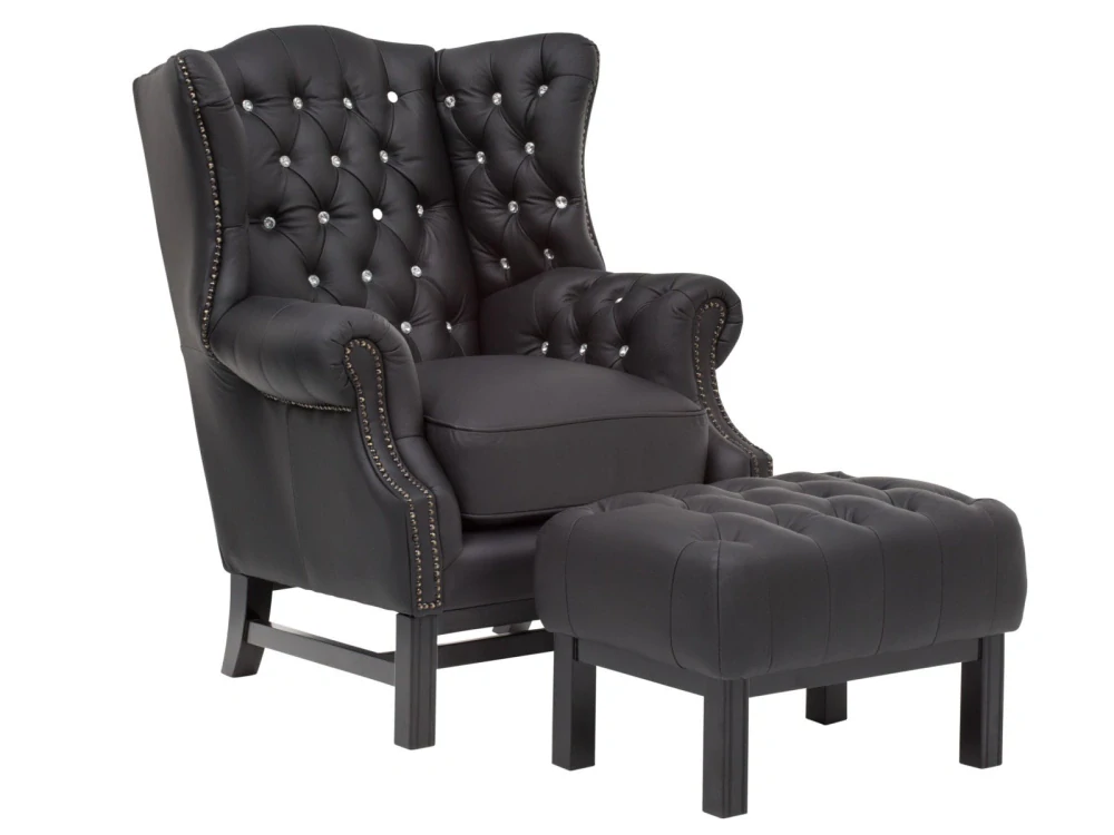 Taburet kožený Chesterfield černý