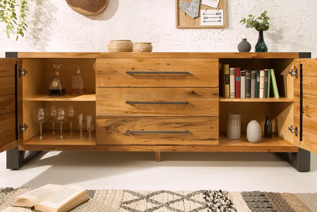 Komoda THOR 200 cm z divokého dubu industriální styl