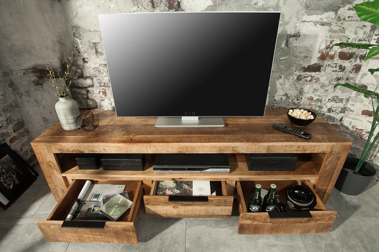 TV stolek IRON CRAFT 170 cm z mangového dřeva přírodní provedení industriální styl