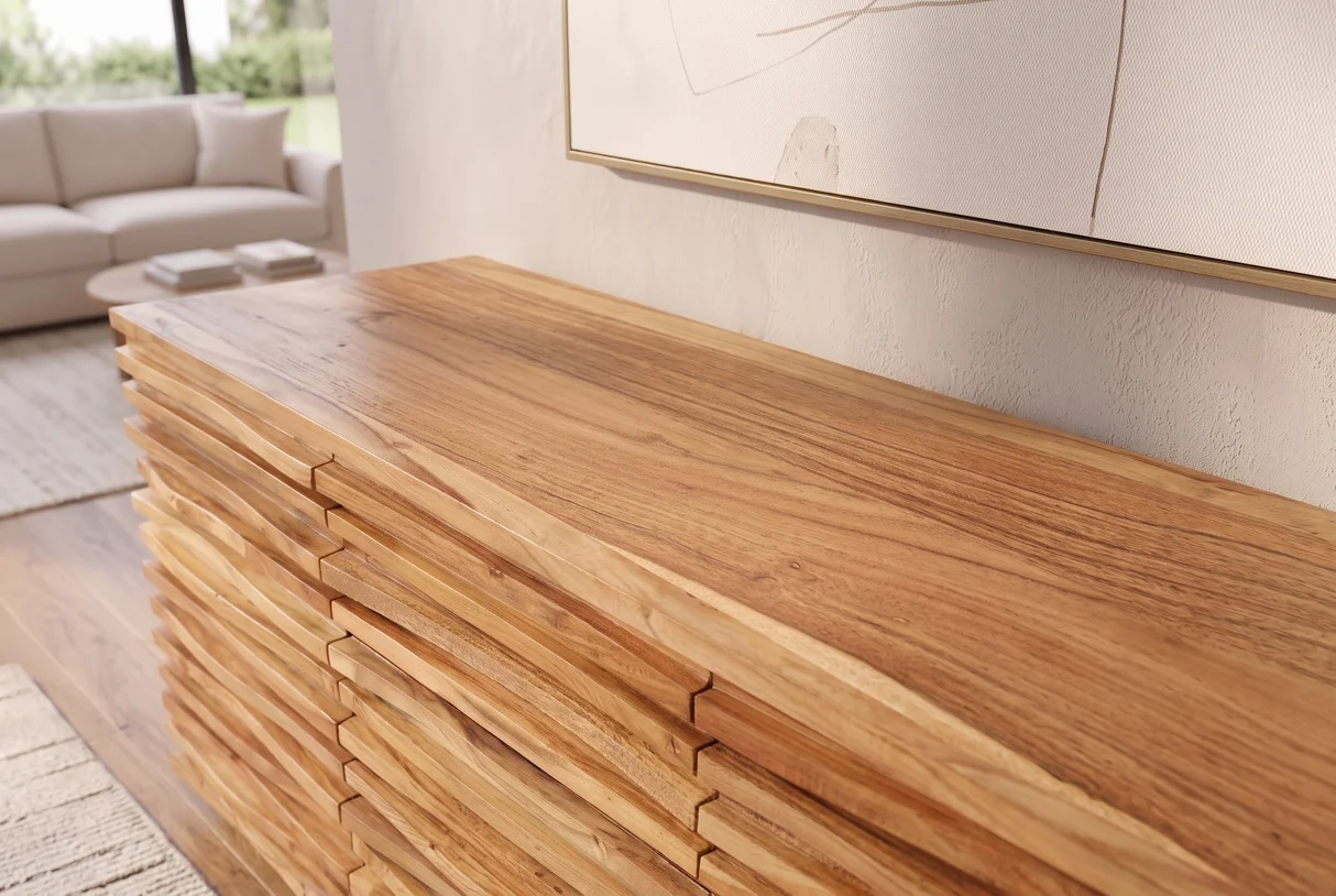 Komoda RELIEF 160 cm z akáciového dřeva přírodní provedení