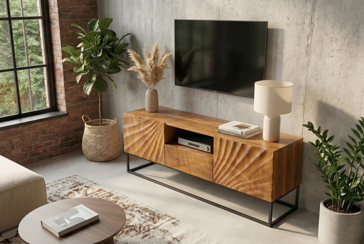 Nízký TV stolek SCORPION 160 cm 3D z mangového dřeva hnědé provedení
