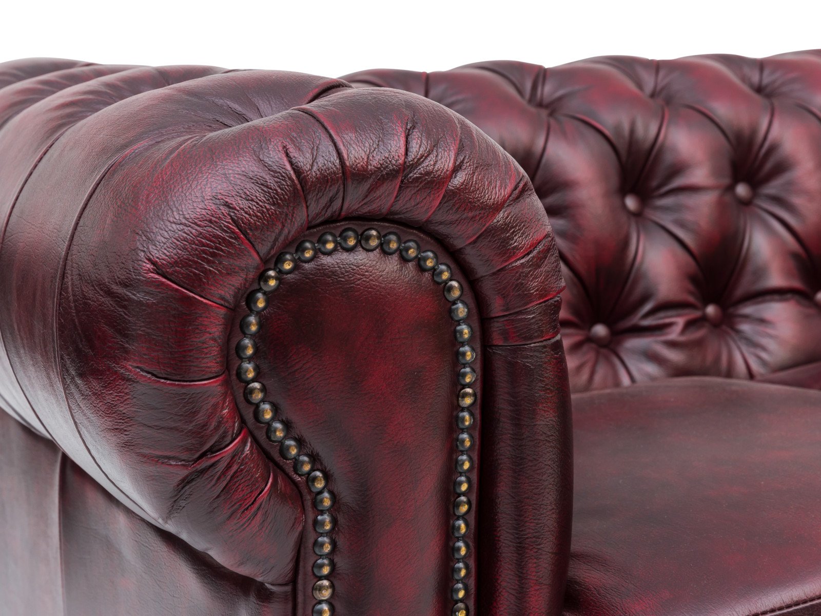 Pohovka Chesterfield II 3 místná červená pravá kůže