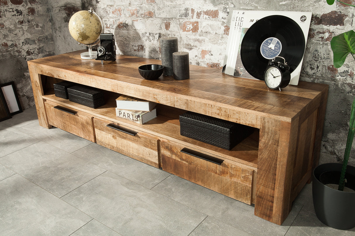 TV stolek IRON CRAFT 170 cm z mangového dřeva přírodní provedení industriální styl