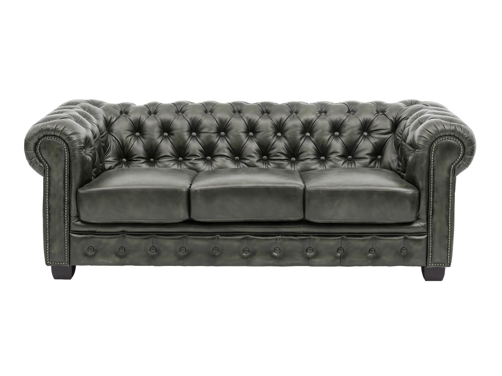 Pohovka Chesterfield III 3 místná pravá kůže zelená