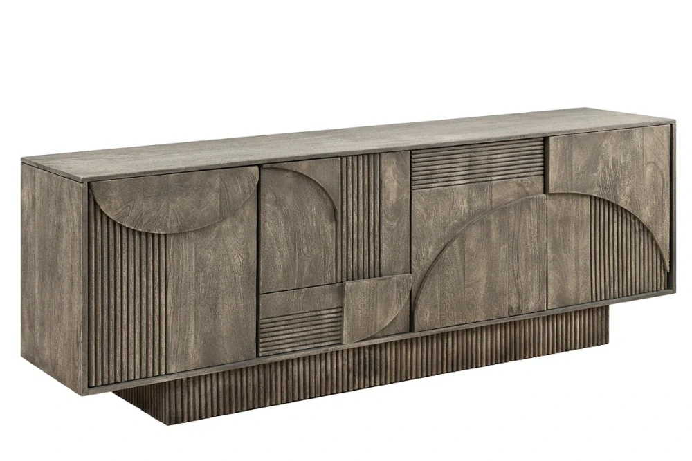 Komoda ART DECO 170 cm 3D z mangového dřeva kouřové šedé provedení vzhled