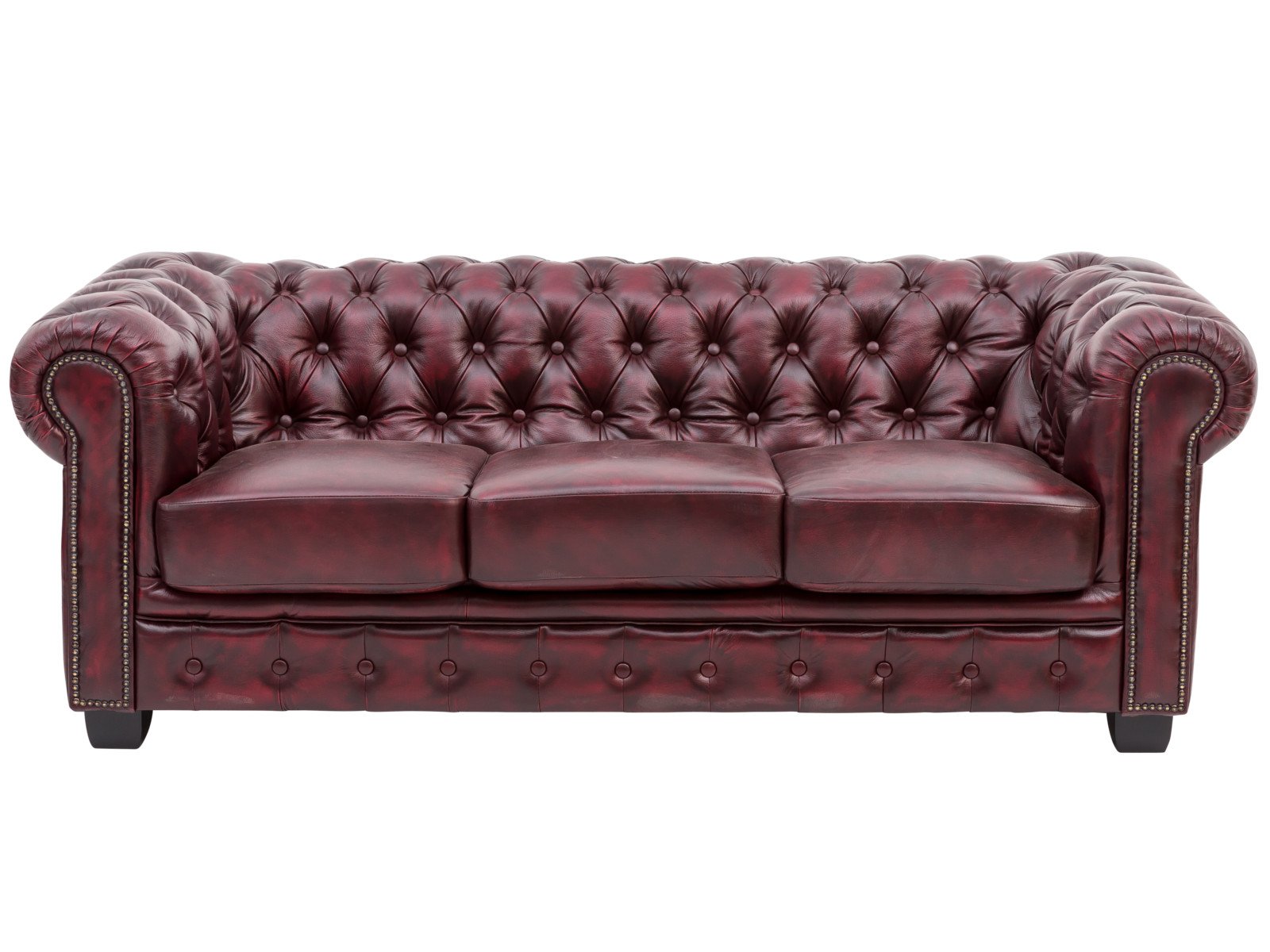 Pohovka Chesterfield II 3 místná červená pravá kůže