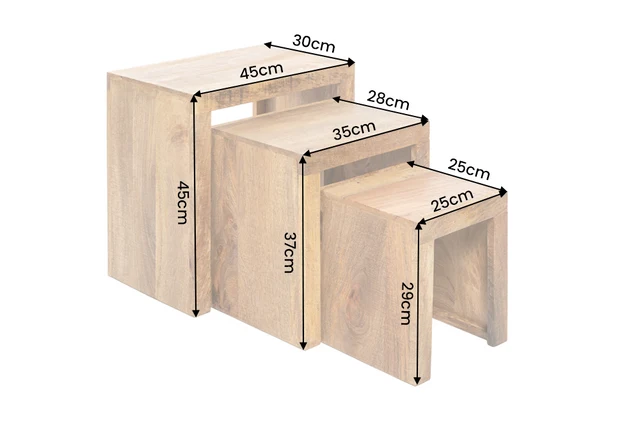 3 Set odkládacích stolků MAKASSAR 29-45 cm z mangového dřeva přírodní provedení