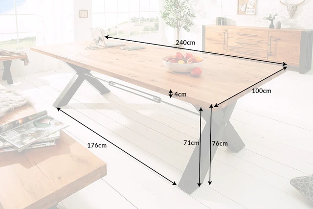 Jídelní stůl THOR 240 cm nohy do X divoký dub industriální