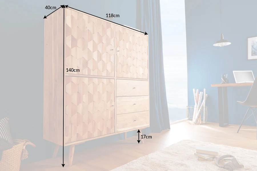 Vysoká komoda MYSTIC LIVING 140 cm z akáciového dřeva přírodní provedení