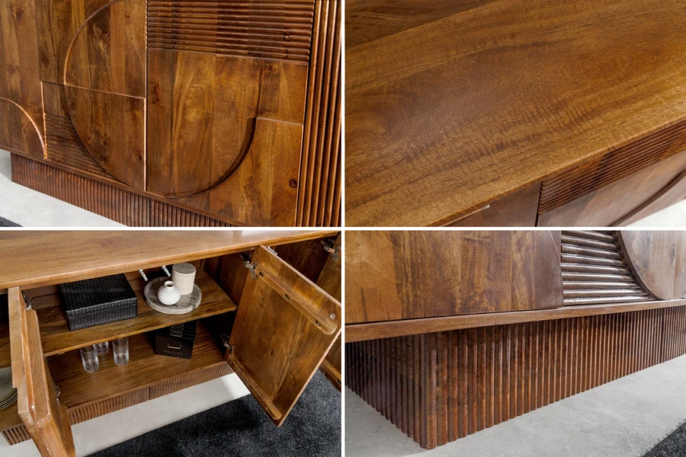 Komoda ART DECO 170 cm 3D z mangového dřeva hnědé provedení