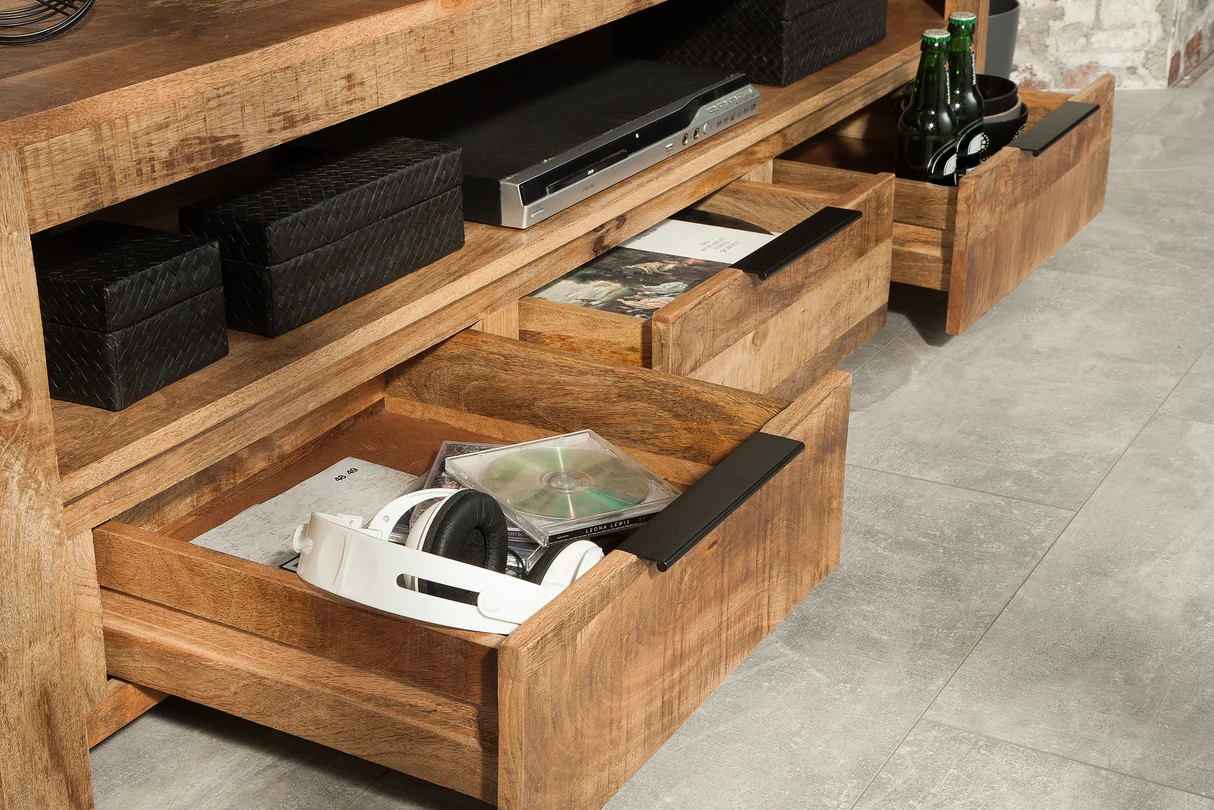 TV stolek IRON CRAFT 170 cm z mangového dřeva přírodní provedení industriální styl
