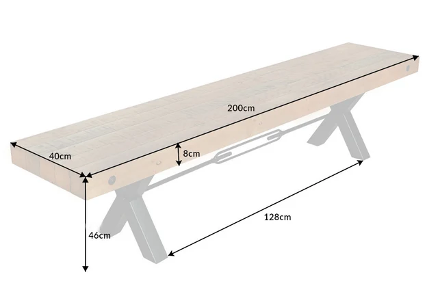 Lavice THOR 200 cm nohy do X borovice ze dřeva vintage hnědé provedení