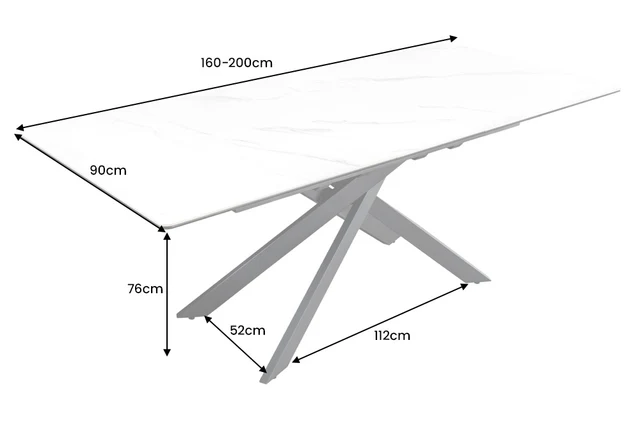 Jídelní stůl ALPINE 160-200 cm keramika mramorový vzhled bílé provedení
