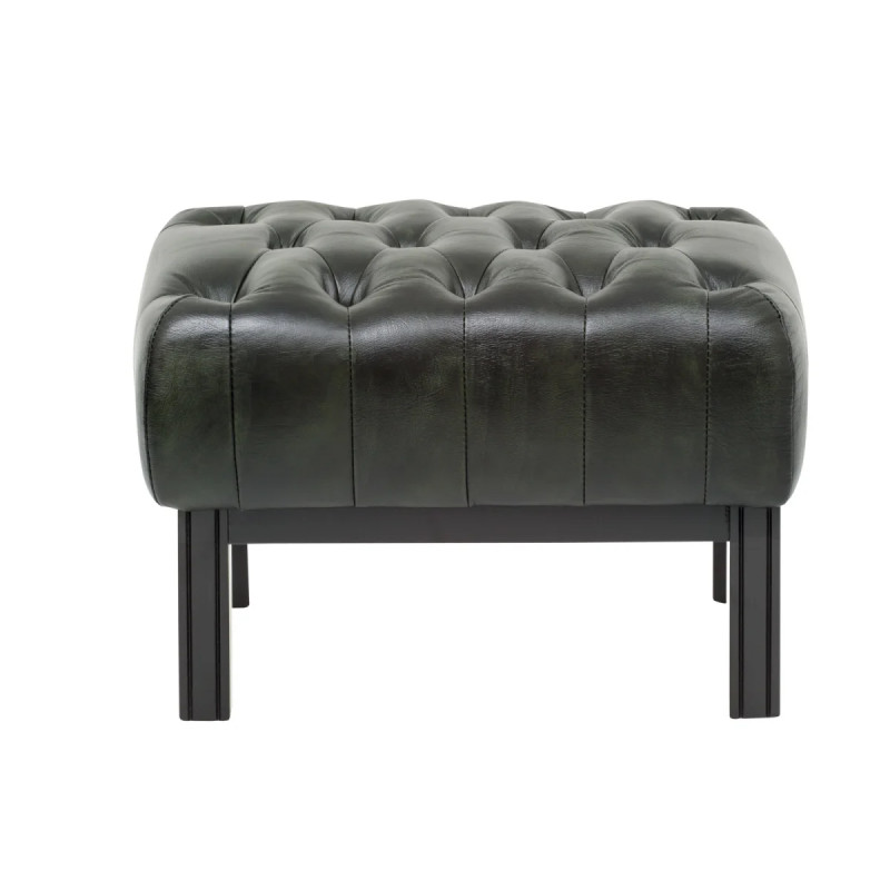 Taburet Chesterfield III pravá kůže zelený