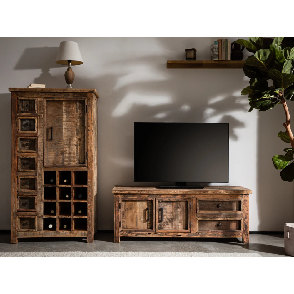 Vysoká komoda s vinotékou Oldwood recyklované dřevo