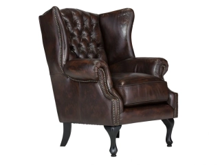Křeslo ušák Chesterfield z pravé kůže