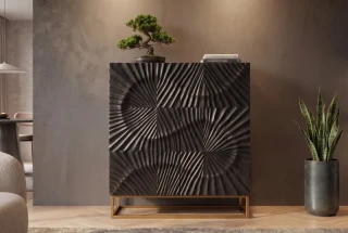 Vysoká komoda SCORPION 120 cm 3D z mangového dřeva černé provedení