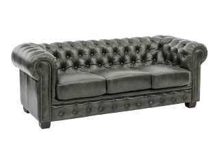 Pohovka Chesterfield III 3 místná pravá kůže zelená