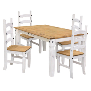 Dřevěný jídelní set Corona borovice bílý
